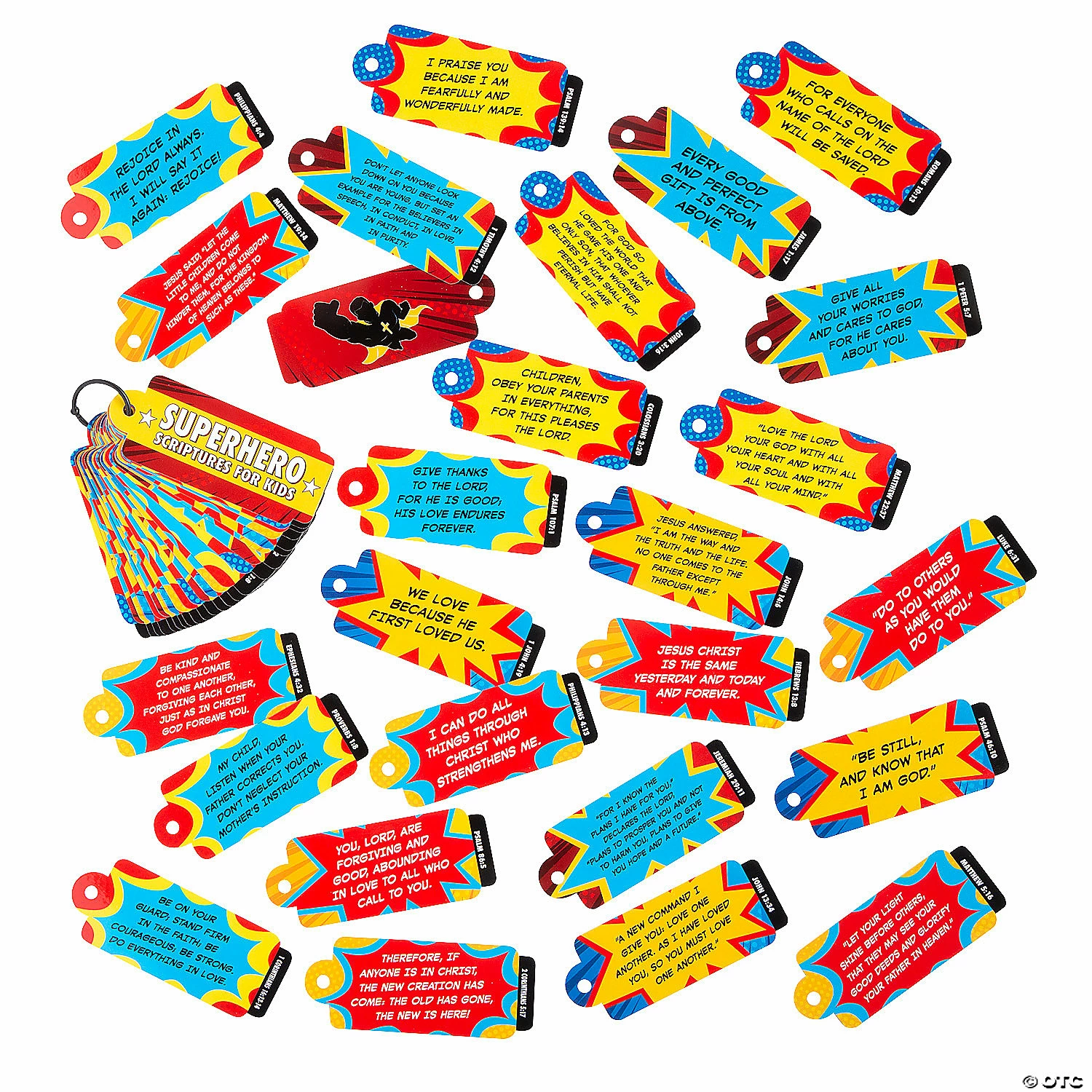 Outlet ๐ Kidsโ Superhero Scripture Cards on a Ring - 12 Pc. โ 3 Outlet ๐ Kidsโ Superhero Scripture Cards on a Ring - 12 Pc. โ